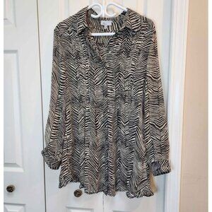 [14]‎ Linea Domani Semi-sheer long black & tan stripe buttoned blouse women's…